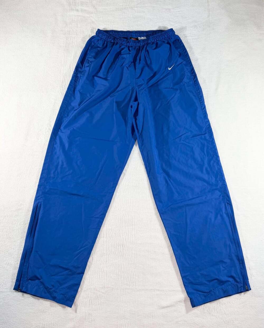 Nike Team Track Pants Size L Blue Swoosh Vintage 90s Open Hem